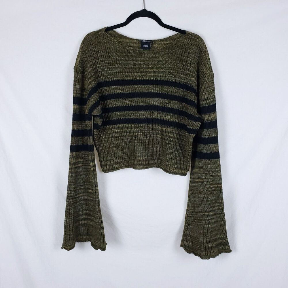 Social Collision Fairy Grunge Flare Sleeve Sweater Womens XL Cropped Y2K Green